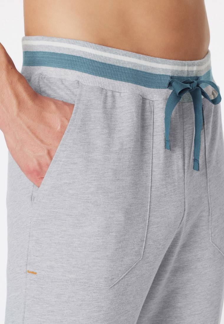 Schiesser Loungehose lang Sweatware Organic Cotton Bündchen Streifen grau-meliert - Mix+Relax Vatertagsangebot