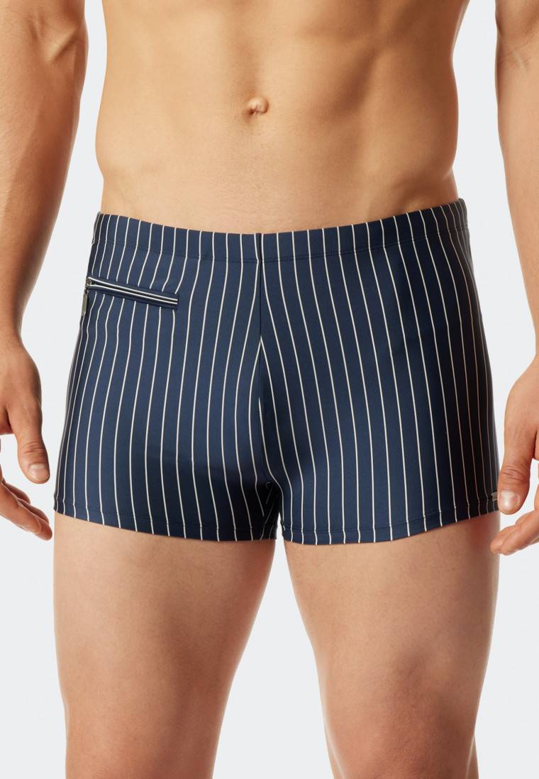 Schiesser Badehose mit Reißverschlusstasche Wirkware recycelt Streifen admiral - Nautical Casual Lagerräumung
