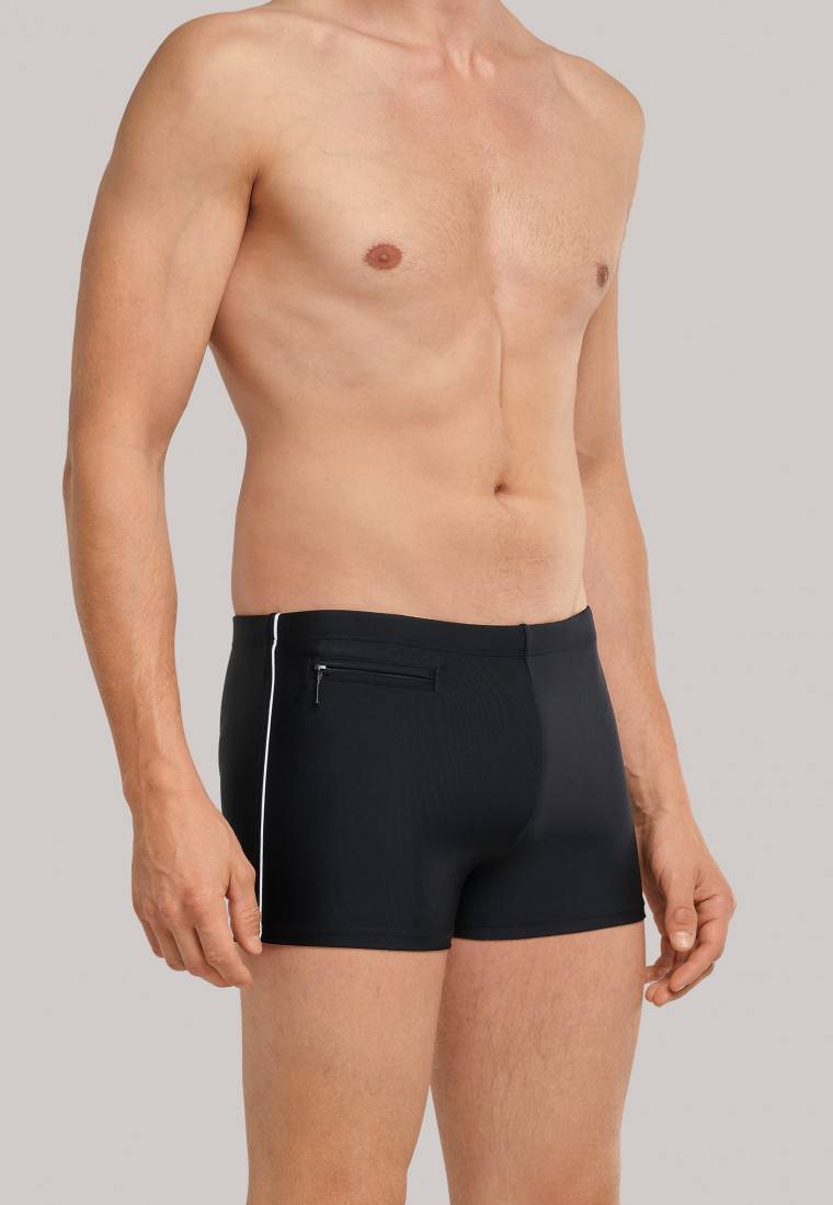 Schiesser Badehose mit Reißverschluss-Tasche Wirkware recycelt feiner Streifen schwarz - Nautical Casual Zeitlich begrenztes Angebot