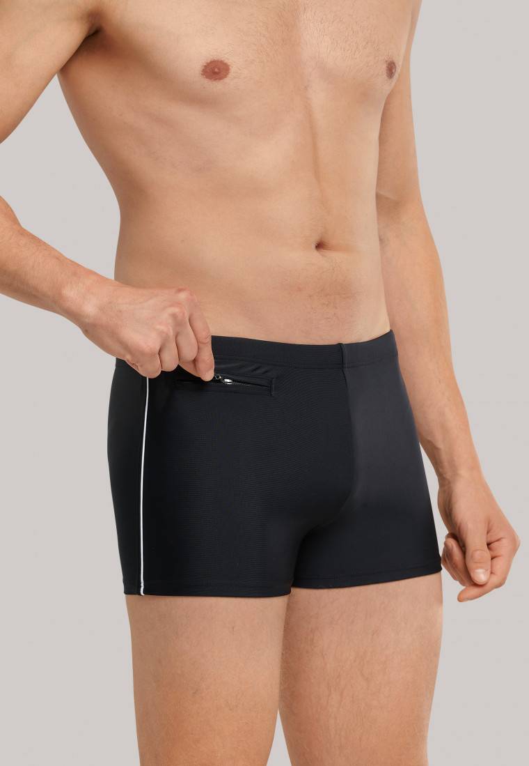 Schiesser Badehose mit Reißverschluss-Tasche Wirkware recycelt feiner Streifen schwarz - Nautical Casual Zeitlich begrenztes Angebot