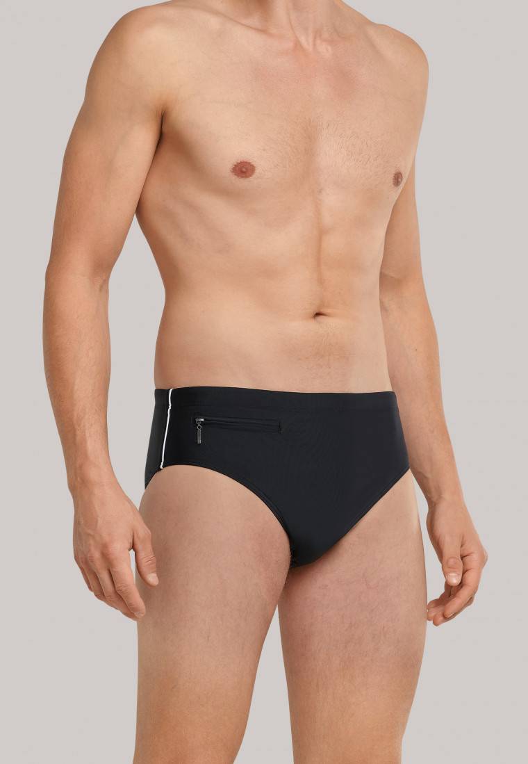 Schiesser Badehose mit Reißverschluss-Tasche Wirkware recycelt feiner Streifen schwarz - Nautical Casual Neuheiten