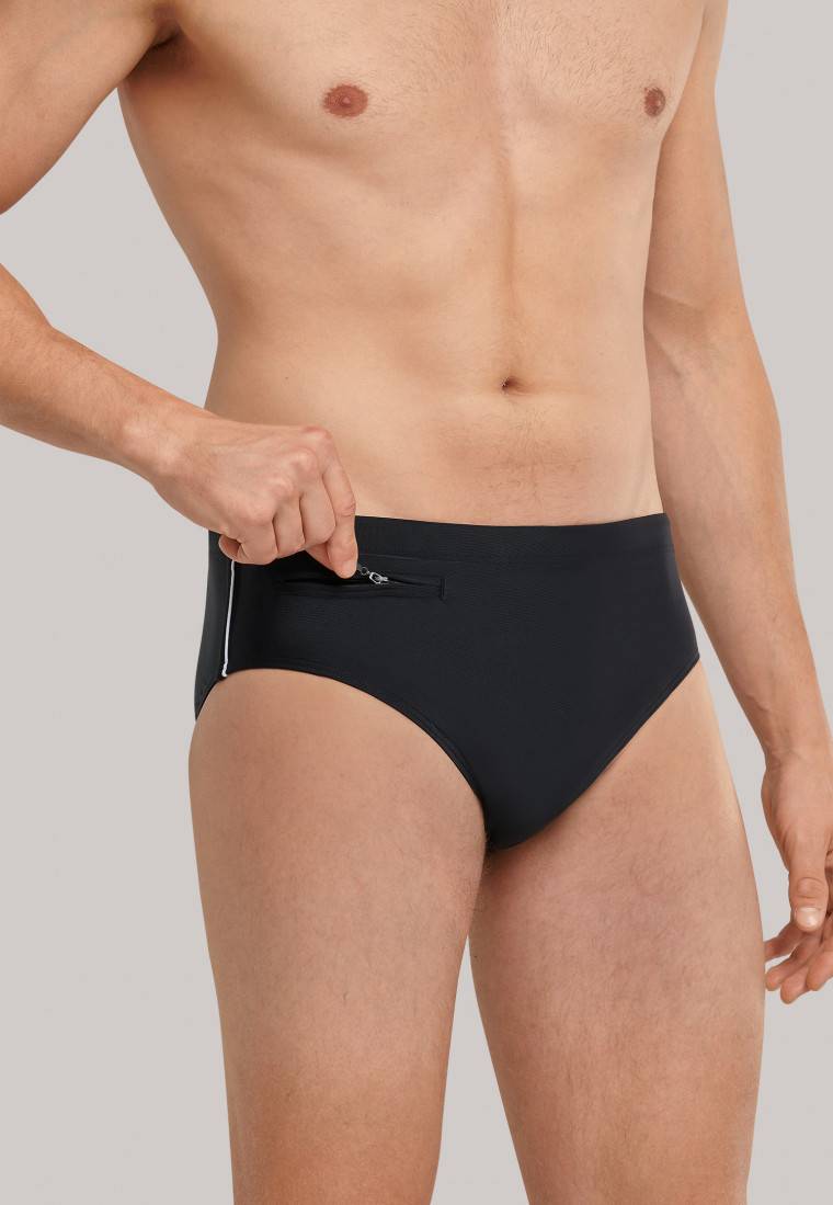 Schiesser Badehose mit Reißverschluss-Tasche Wirkware recycelt feiner Streifen schwarz - Nautical Casual Neuheiten