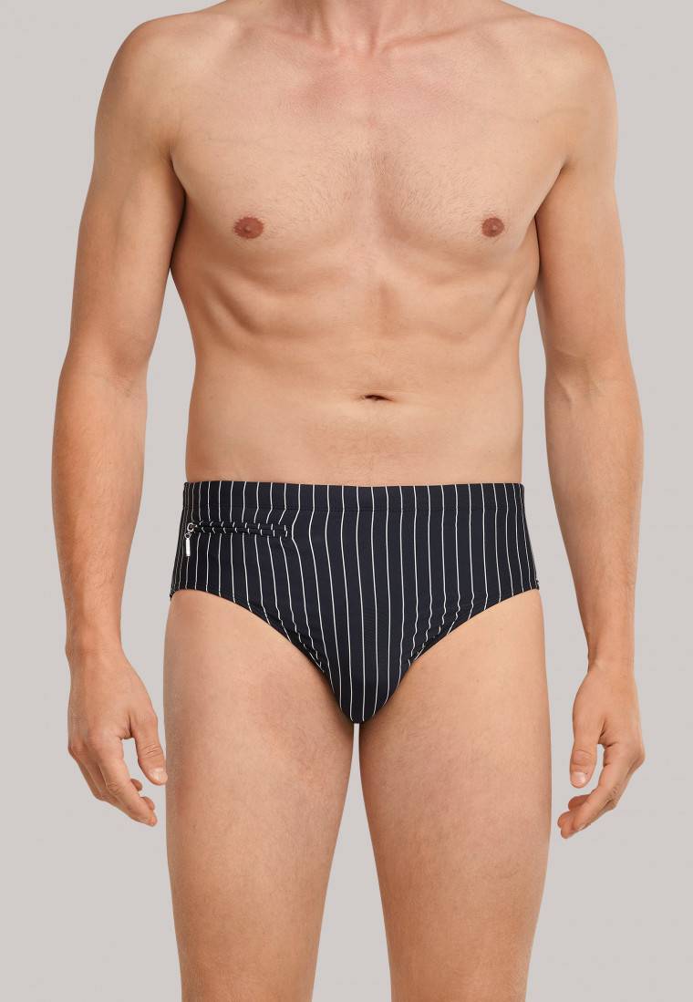 Schiesser Badehose mit Reißverschlusstasche Wirkware recycelt Streifen schwarz - Nautical Casual Saisonale Angebote