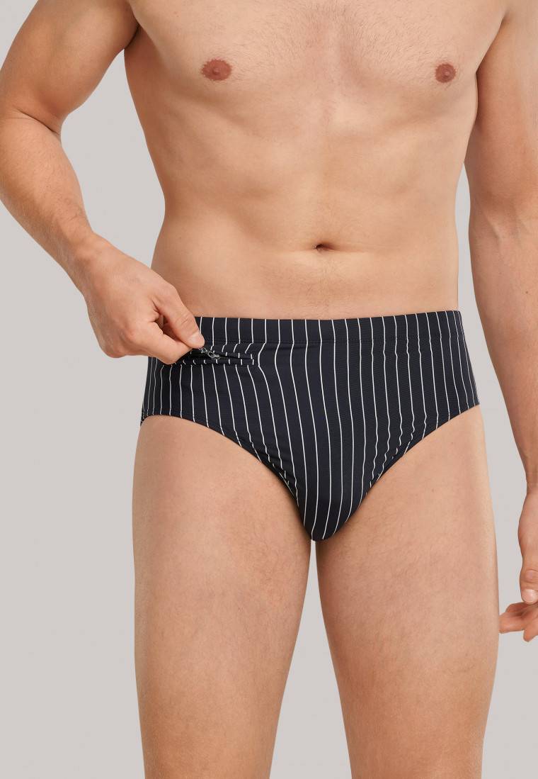 Schiesser Badehose mit Reißverschlusstasche Wirkware recycelt Streifen schwarz - Nautical Casual Saisonale Angebote
