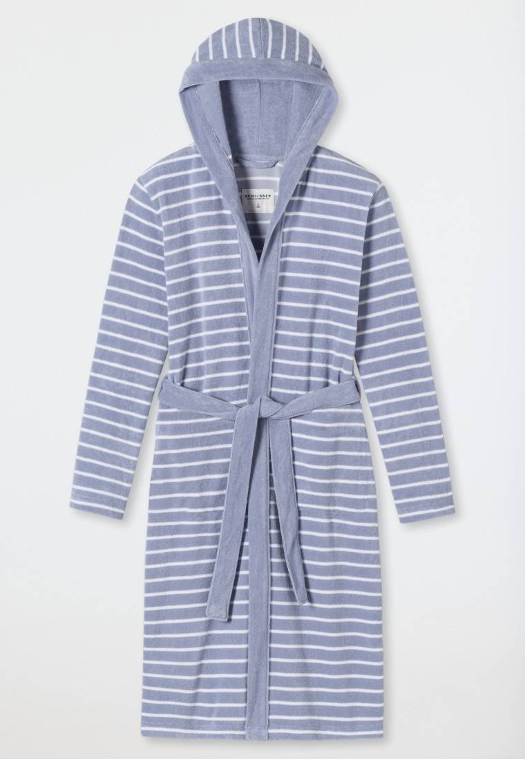 Schiesser Bademantel Leichtfrottee grau gestreift - Feather Terry 50% Rabatt mit kostenlosem Versand