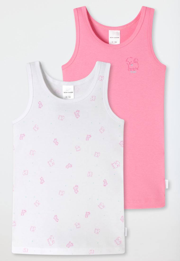 Schiesser Unterhemden 2er-Pack Feinripp Organic Cotton Hund weiß/pink - Feinripp Multipacks Fabrik Onlineshop