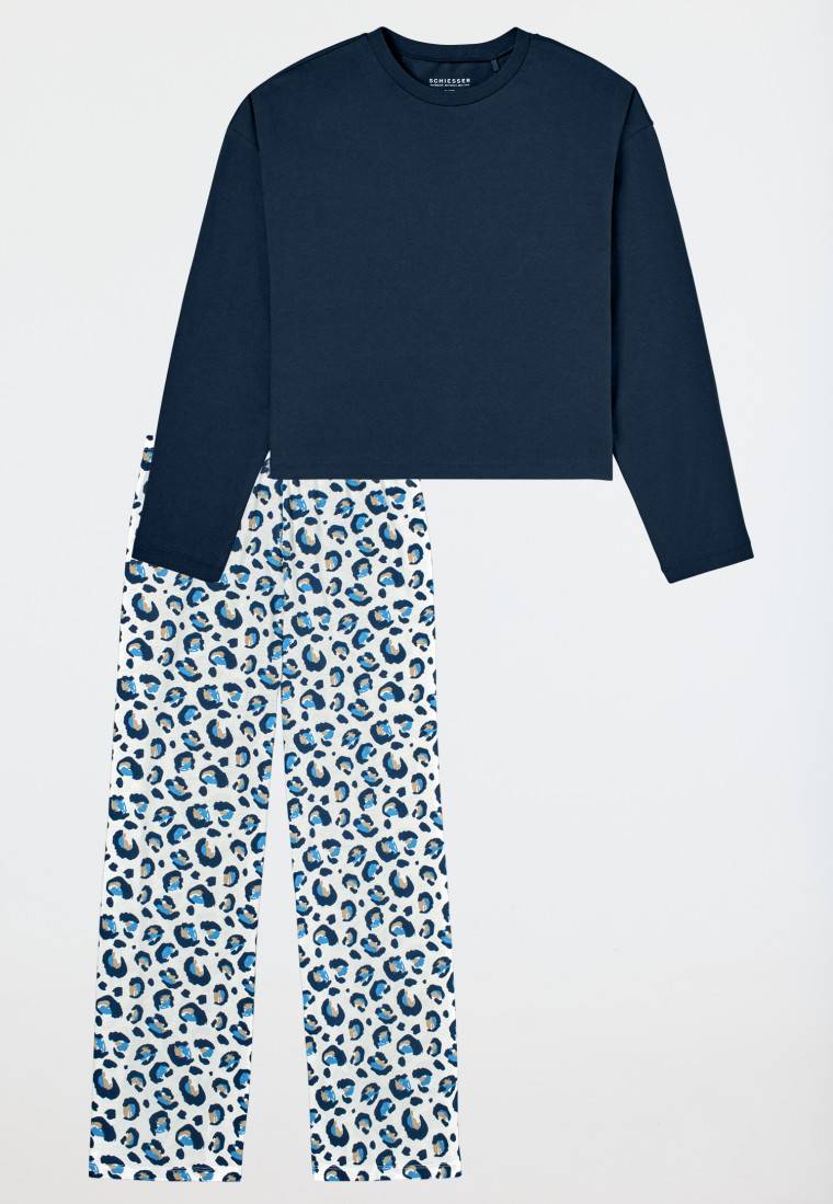 Schiesser Schlafanzug lang Leoparden-Muster blau - Nightwear Sonderangebot