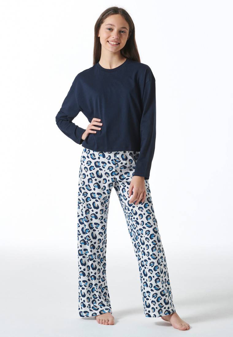 Schiesser Schlafanzug lang Leoparden-Muster blau - Nightwear Sonderangebot