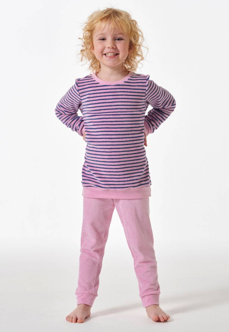 Schiesser Schlafanzug lang Frottee Bündchen Ringel rosé - Girls World Günstig kaufen