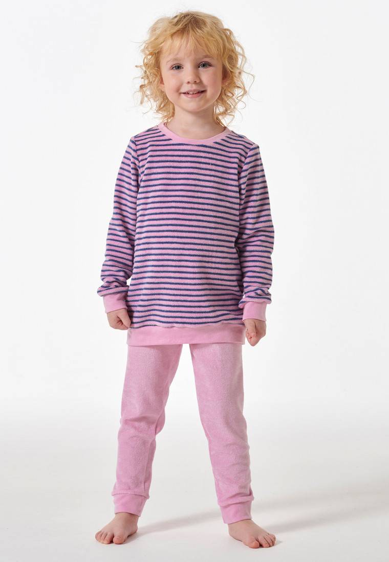 Schiesser Schlafanzug lang Frottee Bündchen Ringel rosé - Girls World Günstig kaufen