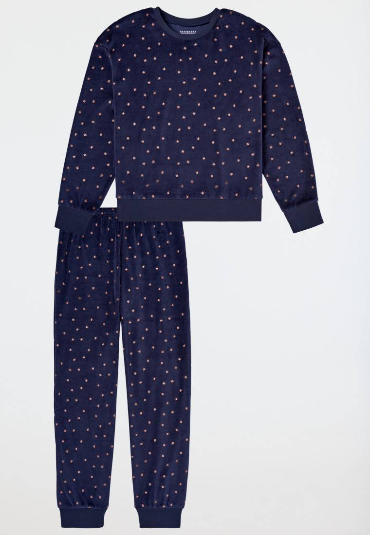 Schiesser Schlafanzug lang Velour Sterne nachtblau - Nightwear Flash Sale