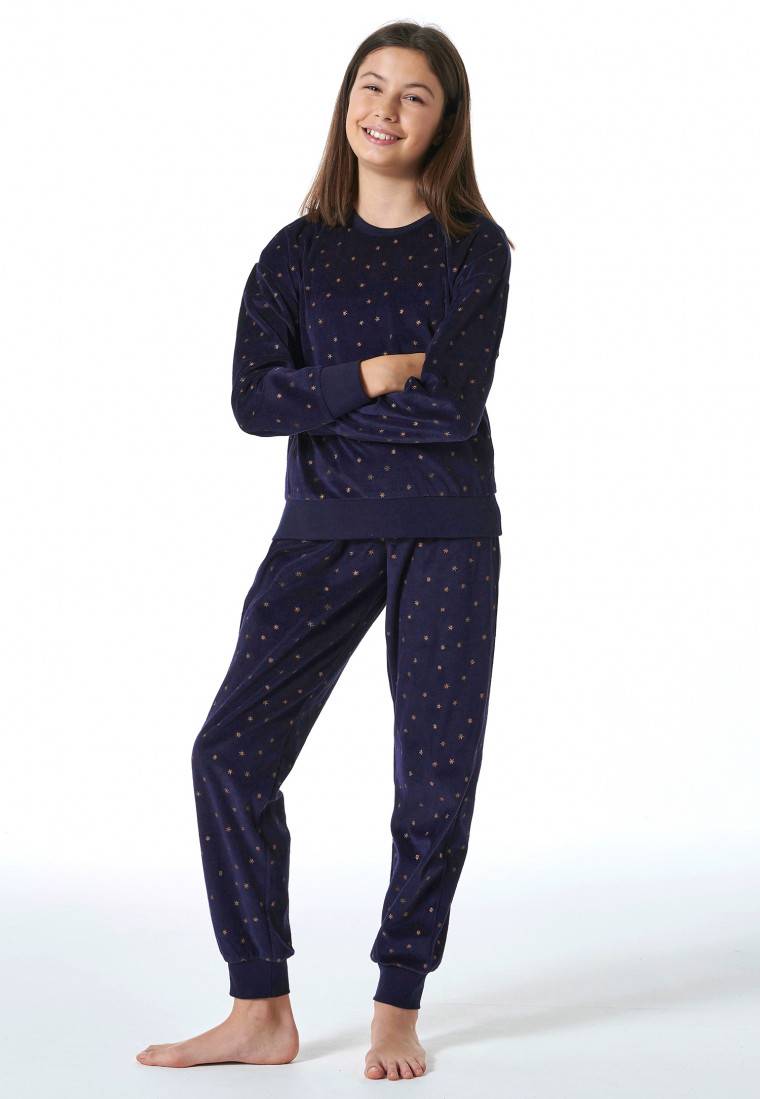Schiesser Schlafanzug lang Velour Sterne nachtblau - Nightwear Flash Sale