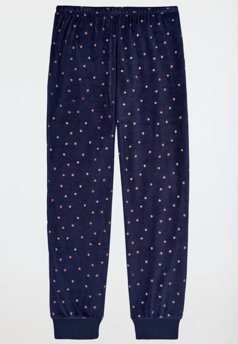 Schiesser Schlafanzug lang Velour Sterne nachtblau - Nightwear Flash Sale