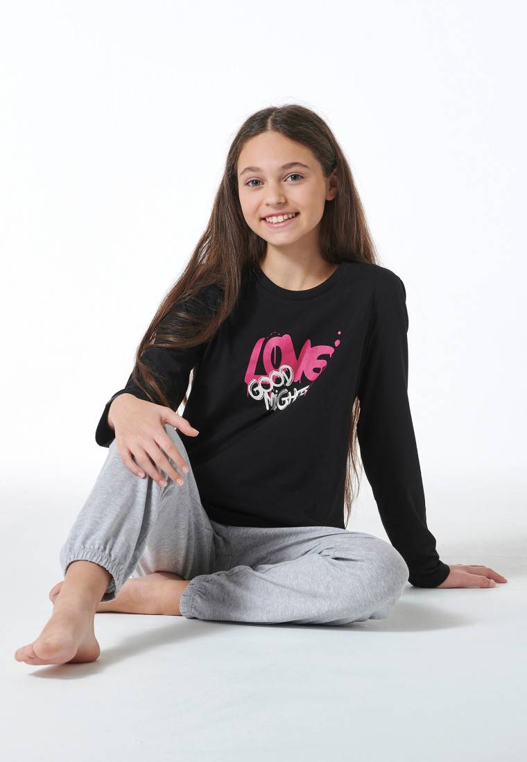 Schiesser Schlafanzug lang Bündchen schwarz - Nightwear