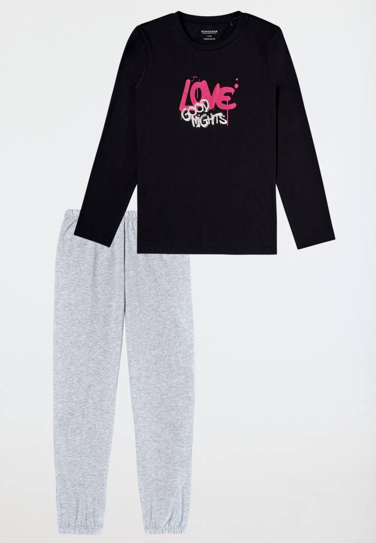 Schiesser Schlafanzug lang Bündchen schwarz - Nightwear Begrenztes Angebot