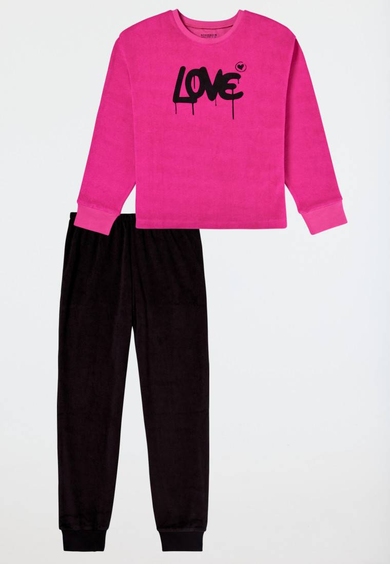 Schiesser Schlafanzug lang Frottee Bündchen Love pink - Nightwear Exklusivangebot