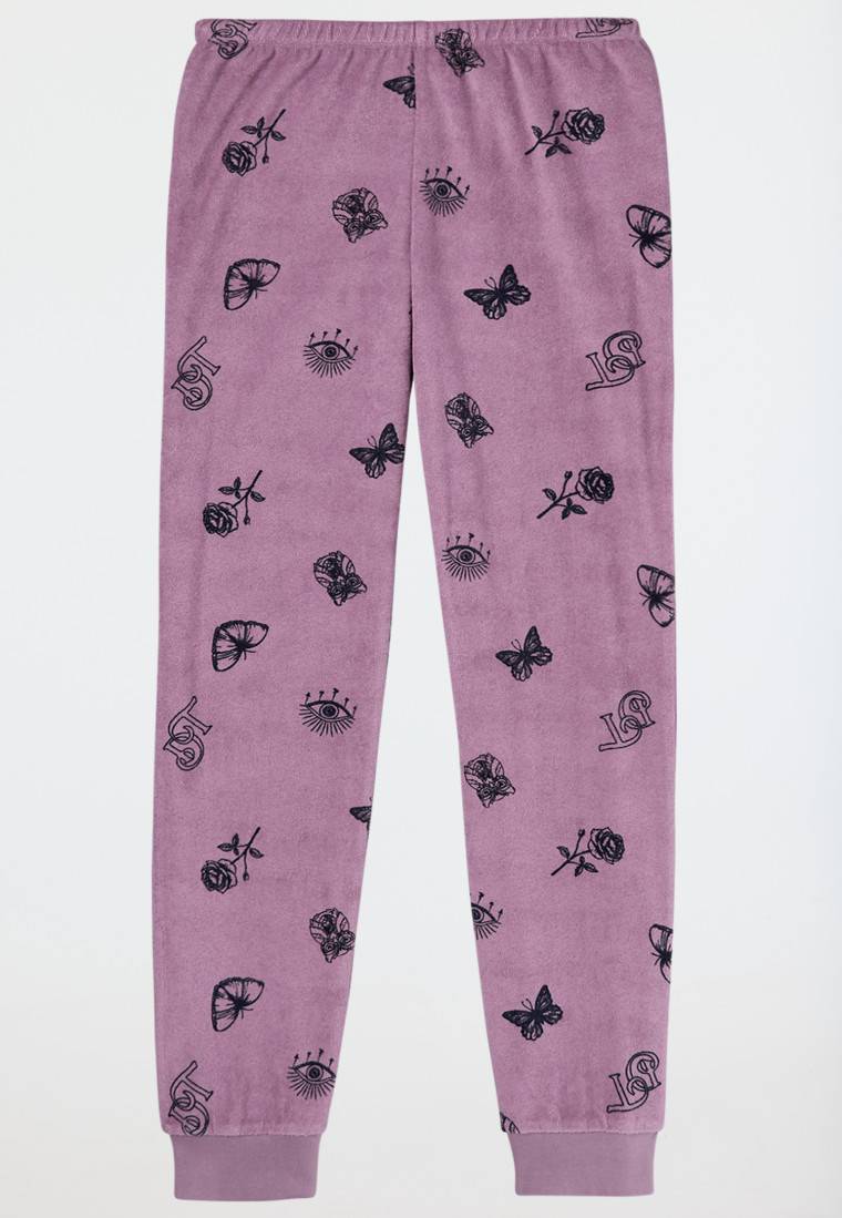 Schiesser Schlafanzug lang Frottee Bündchen Schmetterlinge mauve - Nightwear Saisonschlussverkauf