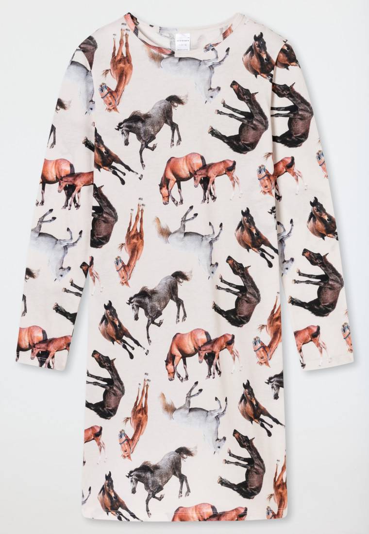 Schiesser Nachthemd langarm Organic Cotton Pferde off-white - Horse World Osterangebot