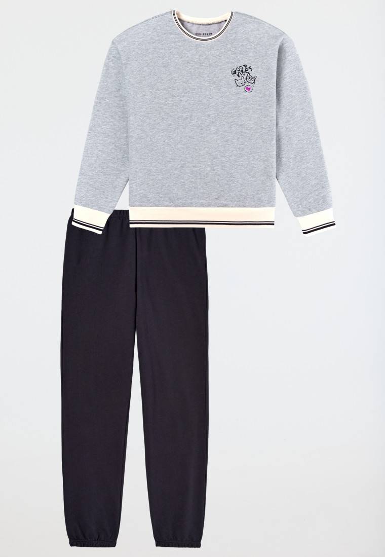 Schiesser Schlafanzug lang Sweatware Bündchen grau-meliert - Nightwear Muttertagsangebot