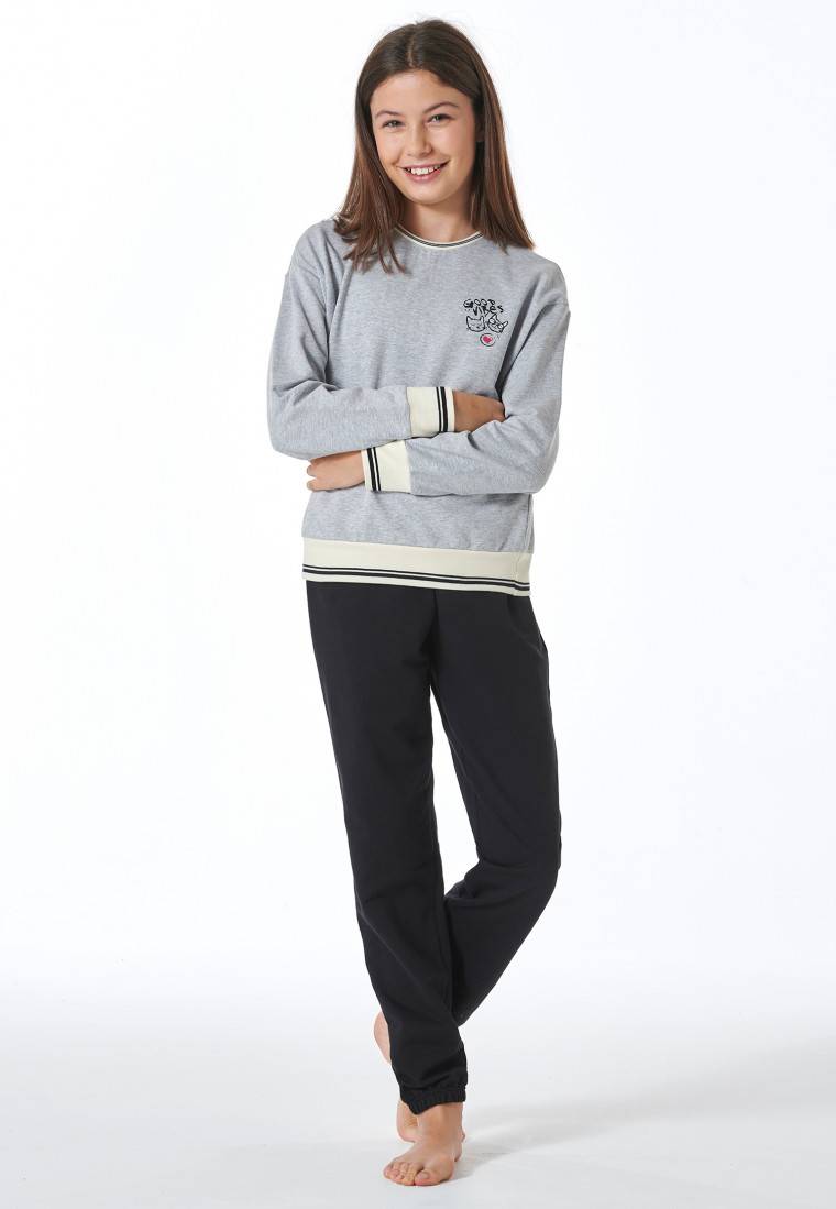 Schiesser Schlafanzug lang Sweatware Bündchen grau-meliert - Nightwear Muttertagsangebot