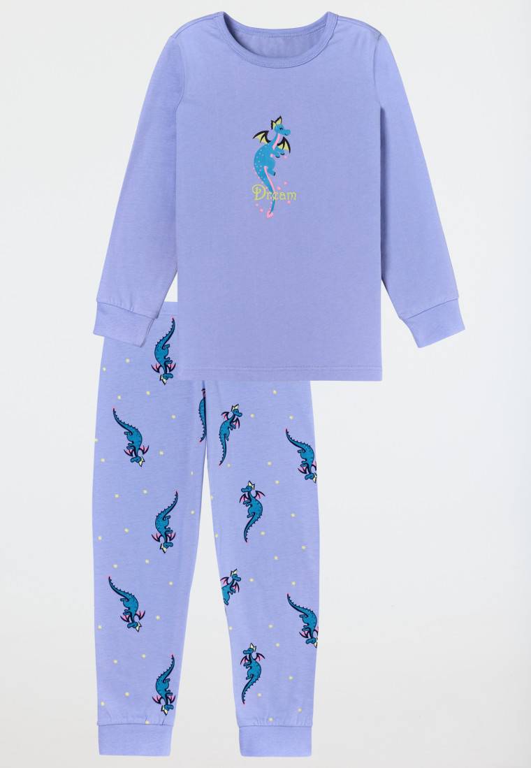 Schiesser Schlafanzug lang Organic Cotton Bündchen Drache flieder - Girls World Vatertagsangebot