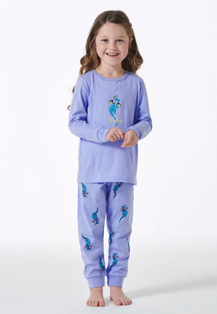 Schiesser Schlafanzug lang Organic Cotton Bündchen Drache flieder - Girls World Vatertagsangebot