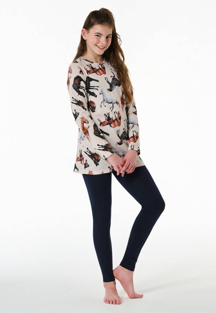 Schiesser Schlafanzug lang Organic Cotton Leggings Pferde off-white - Horse World Valentinstagsangebot