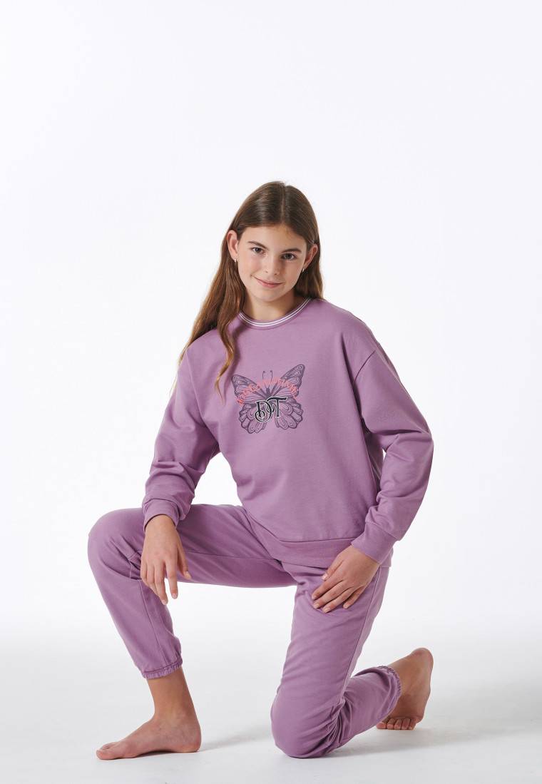 Schiesser Schlafanzug lang Sweatwear Bündchen mauve - Nightwear Jubiläumsangebot