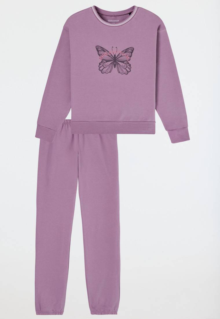 Schiesser Schlafanzug lang Sweatwear Bündchen mauve - Nightwear Jubiläumsangebot