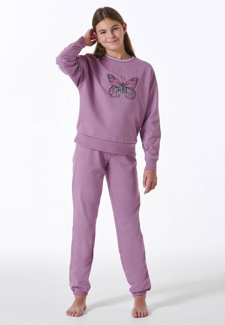 Schiesser Schlafanzug lang Sweatwear Bündchen mauve - Nightwear Jubiläumsangebot