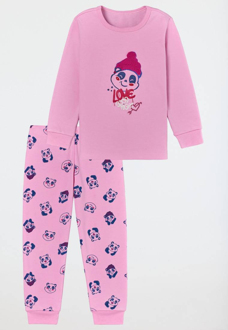 Schiesser Schlafanzug lang Organic Cotton Bündchen Panda rosé - Girls World Lagerräumung