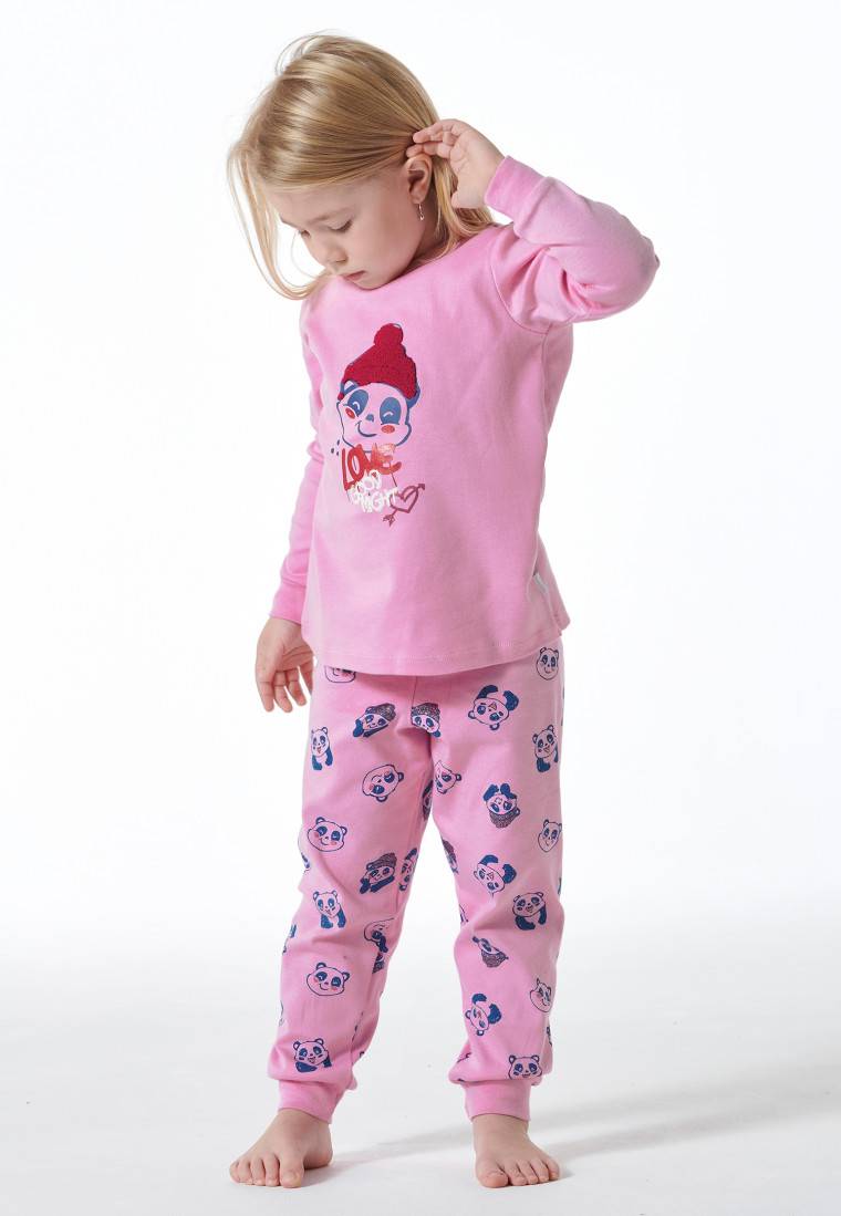 Schiesser Schlafanzug lang Organic Cotton Bündchen Panda rosé - Girls World Lagerräumung