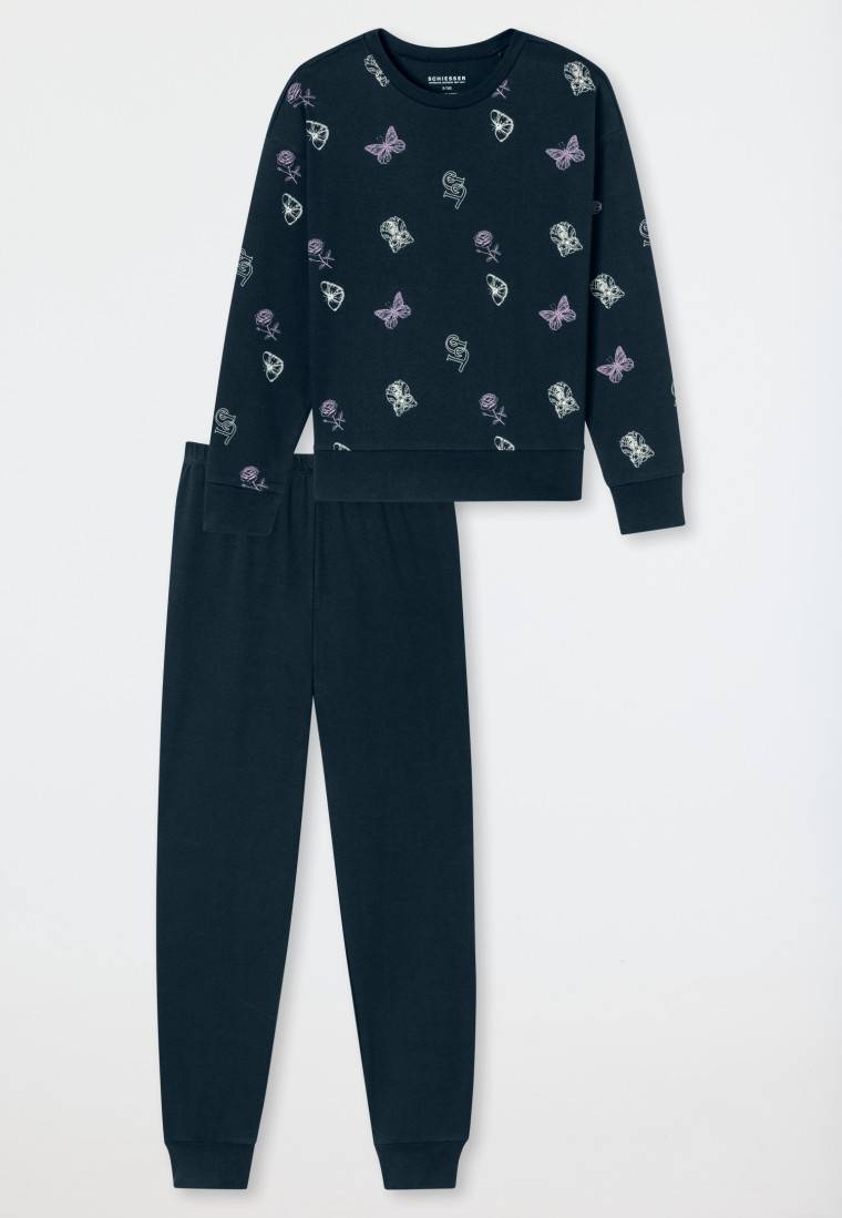 Schiesser Schlafanzug lang Interlock Bündchen Traummotive nachtblau - Nightwear Heißer Verkauf