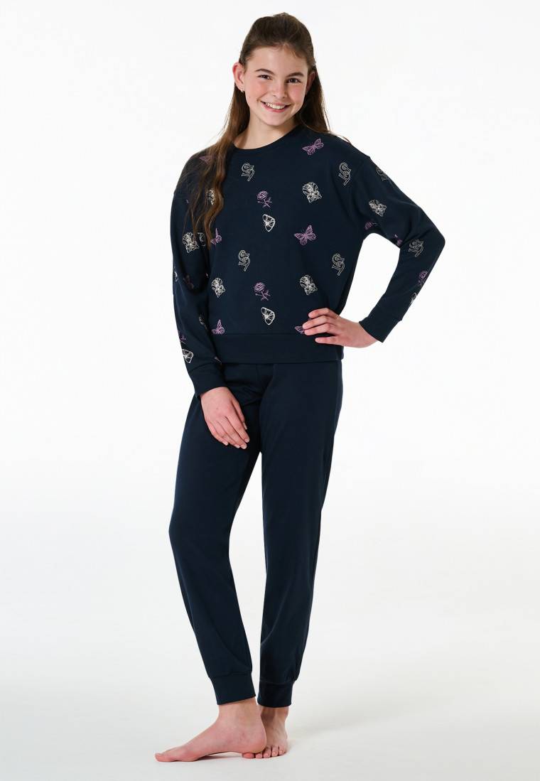 Schiesser Schlafanzug lang Interlock Bündchen Traummotive nachtblau - Nightwear Heißer Verkauf