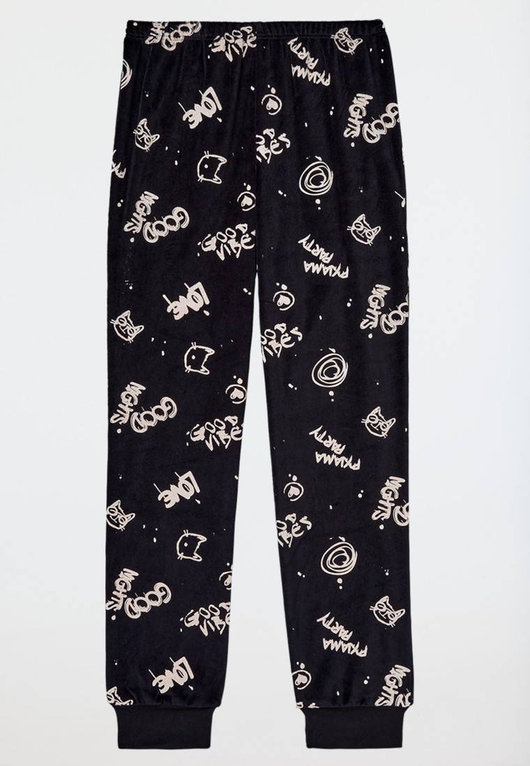 Schiesser Schlafanzug lang Velour Graffiti schwarz - Nightwear Online Outlet