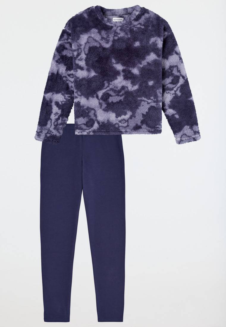 Schiesser Schlafanzug lang Plüsch-Shirt Leggings nachtblau - Nightwear Blitzangebot