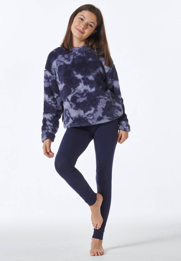 Schiesser Schlafanzug lang Plüsch-Shirt Leggings nachtblau - Nightwear Blitzangebot