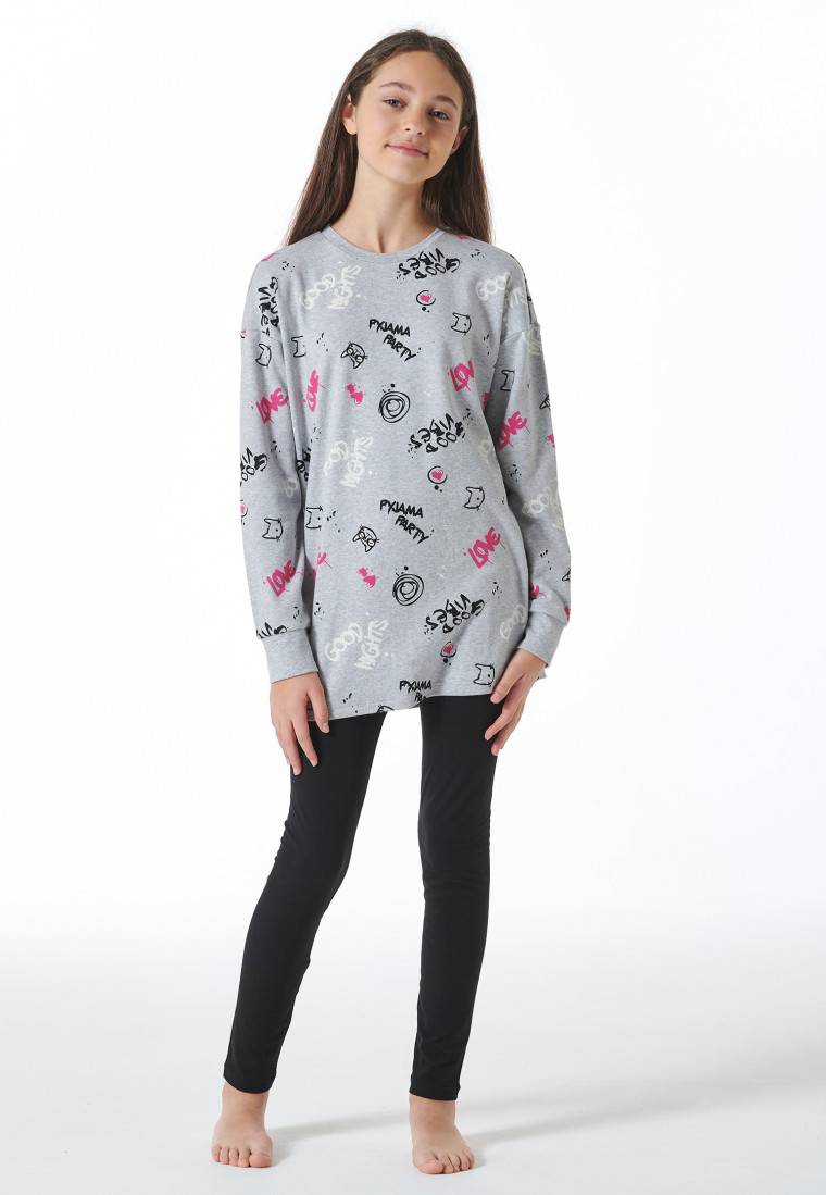 Schiesser Schlafanzug lang Interlock Shirt mit Leggings Graffiti grau-meliert - Nightwear Neuheiten