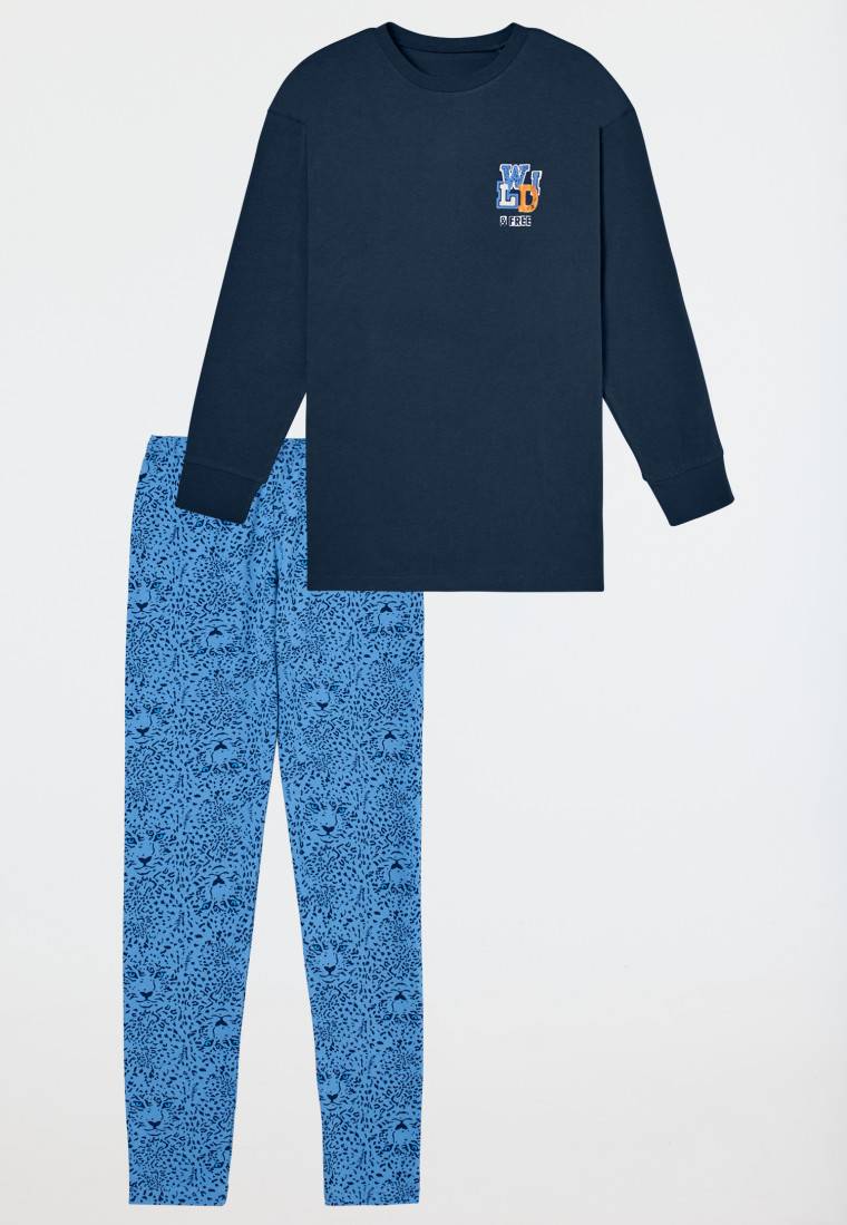 Schiesser Schlafanzug lang mit Leopardenmuster blau - Nightwear Saisonale Angebote