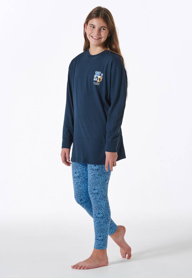Schiesser Schlafanzug lang mit Leopardenmuster blau - Nightwear Saisonale Angebote