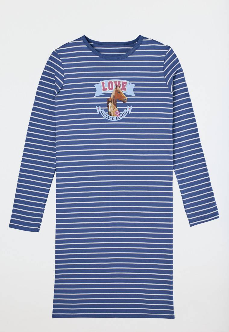 Schiesser Nachthemd langarm Organic Cotton Pferdeprint blau - Horse World Kauf eins, bekomm eins gratis