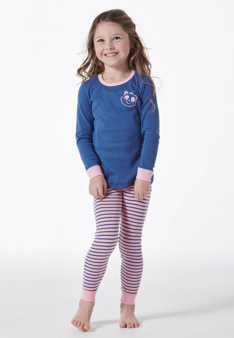 Schiesser Schlafanzug lang Feinripp Panda Ringel blau - Girls World Tägliche Deals