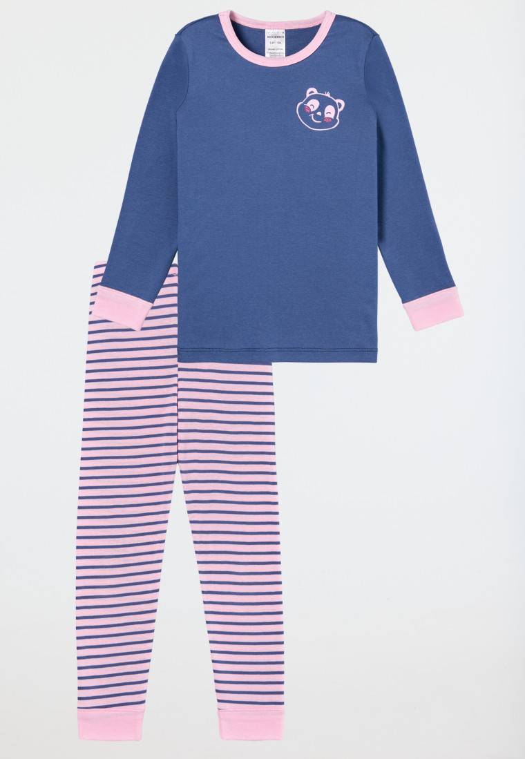 Schiesser Schlafanzug lang Feinripp Panda Ringel blau - Girls World Tägliche Deals
