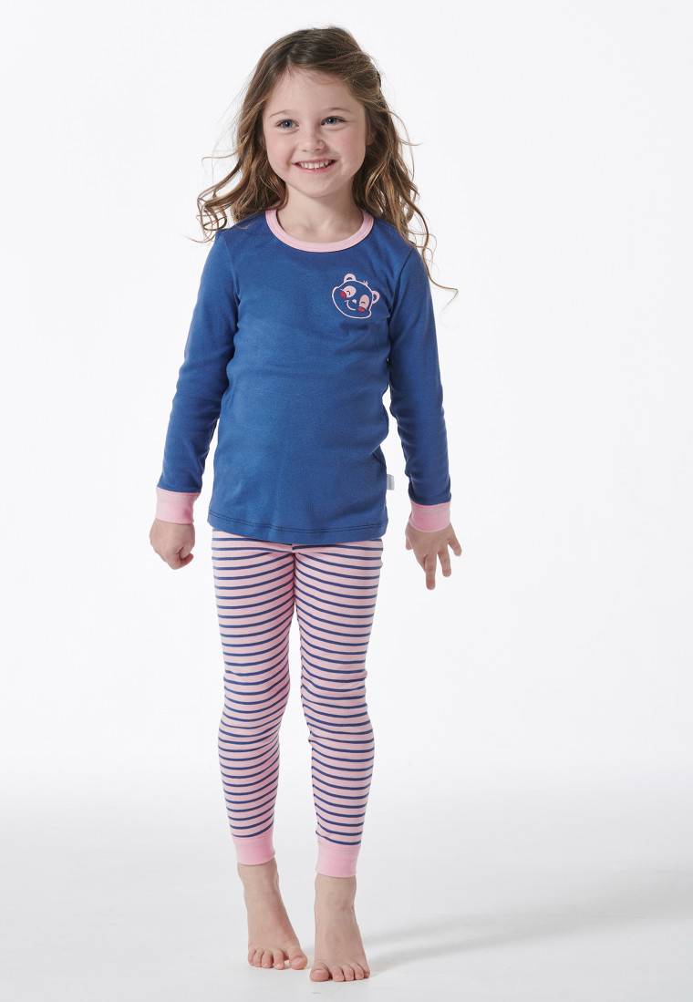 Schiesser Schlafanzug lang Feinripp Panda Ringel blau - Girls World Tägliche Deals