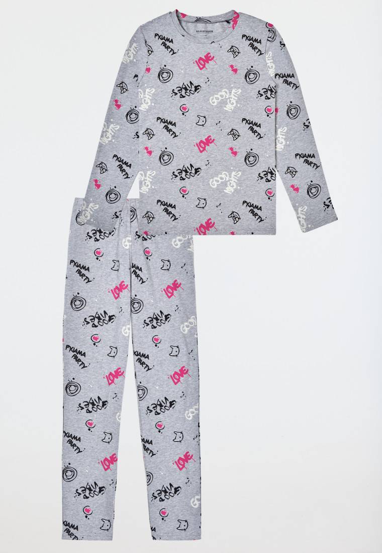 Schiesser Schlafanzug lang Graffiti grau-meliert - Nightwear Sonderangebote