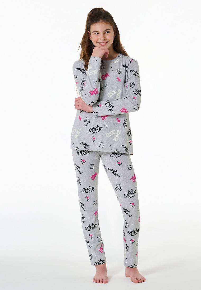 Schiesser Schlafanzug lang Graffiti grau-meliert - Nightwear Sonderangebote