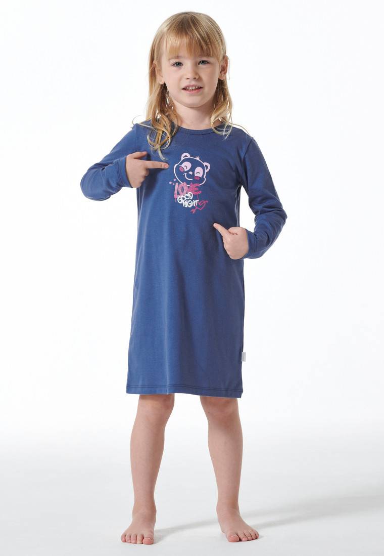 Schiesser Nachthemd langarm Organic Cotton Panda blau - Girls World VIP-Rabatte
