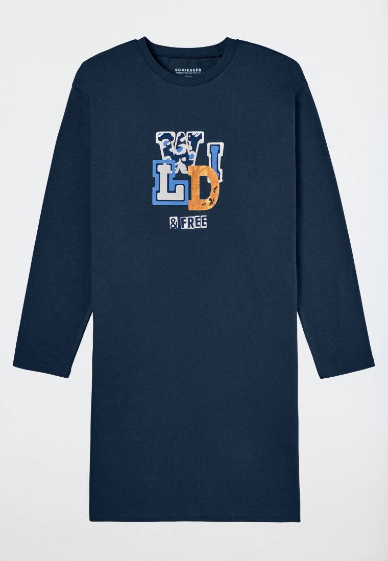Schiesser Nachthemd langarm wild blau - Nightwear Tiefpreis