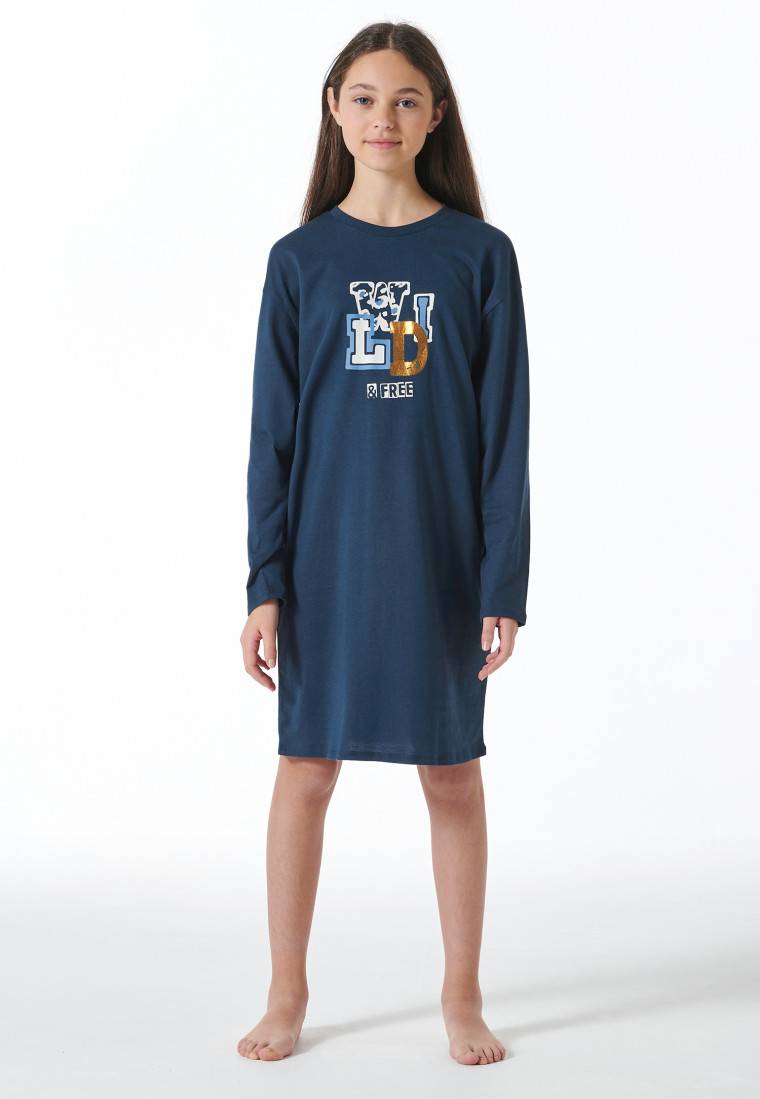 Schiesser Nachthemd langarm wild blau - Nightwear Tiefpreis