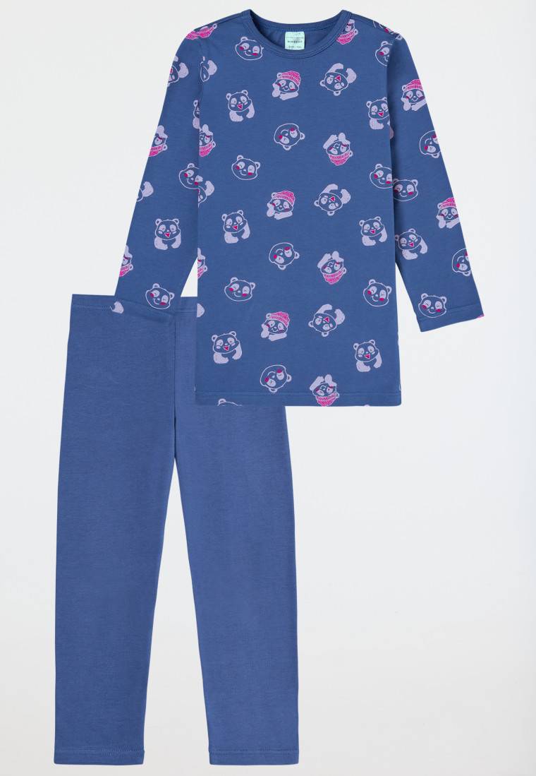 Schiesser Schlafanzug lang Organic Cotton Leggings Panda blau - Girls World Super Sparpreis